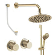 UK Bathroom Store Concealed Shower Set Brushed Brass / Wall Arm / 200mm Crosswater Module Shower Set 7 - 3 Outlet with Riser Rail Kit, Overhead Shower and Overflow Bath Filler