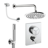 UK Bathroom Store Concealed Shower Set Chrome / Wall Arm / 200mm Crosswater Crossbox Push Shower Set 7 - 3 Outlet with Fixed Overhead Shower, Pencil Handset and Overflow Bath Filler Waste