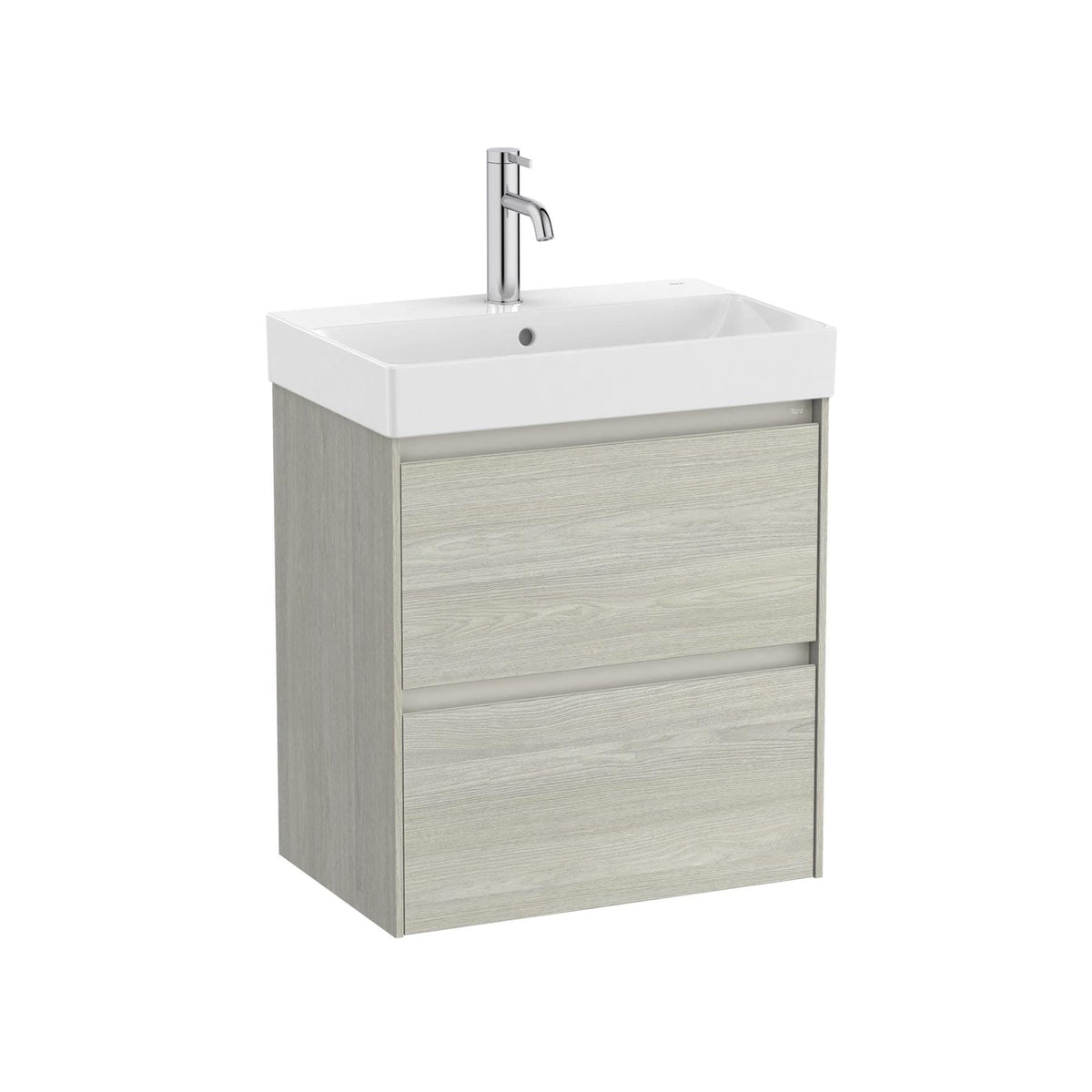 Roca Wall Mounted Vanity Unit White Oak Roca Ona 550mm Compact Wall Mounted Two Drawer Vanity Unit with Basin