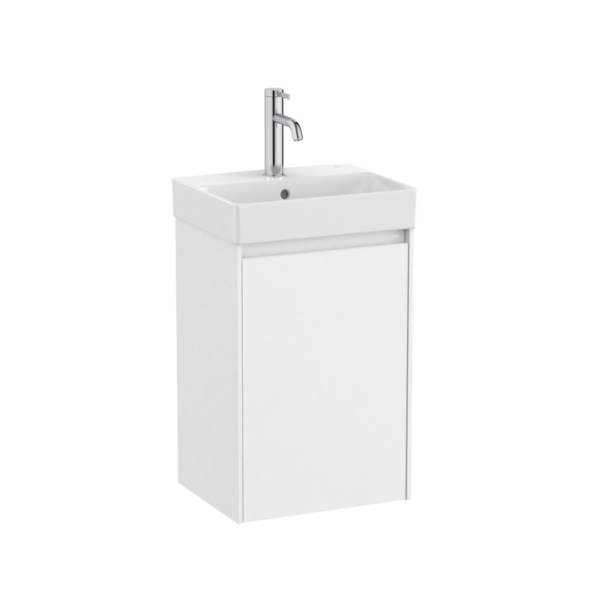 Roca Cloakroom Vanity Unit Matt White Roca Ona Compact 400mm Wall Mounted One Door Vanity Unit with Basin