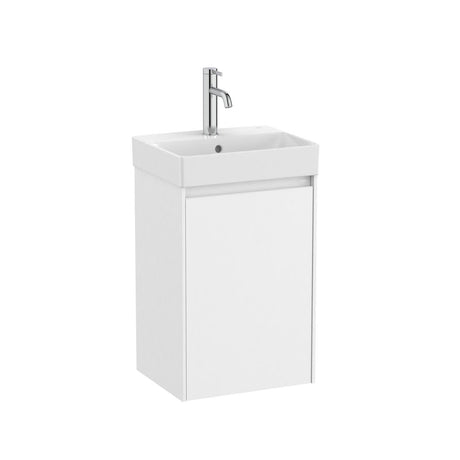 Roca Cloakroom Vanity Unit Matt White Roca Ona Compact 400mm Wall Mounted One Door Vanity Unit with Basin