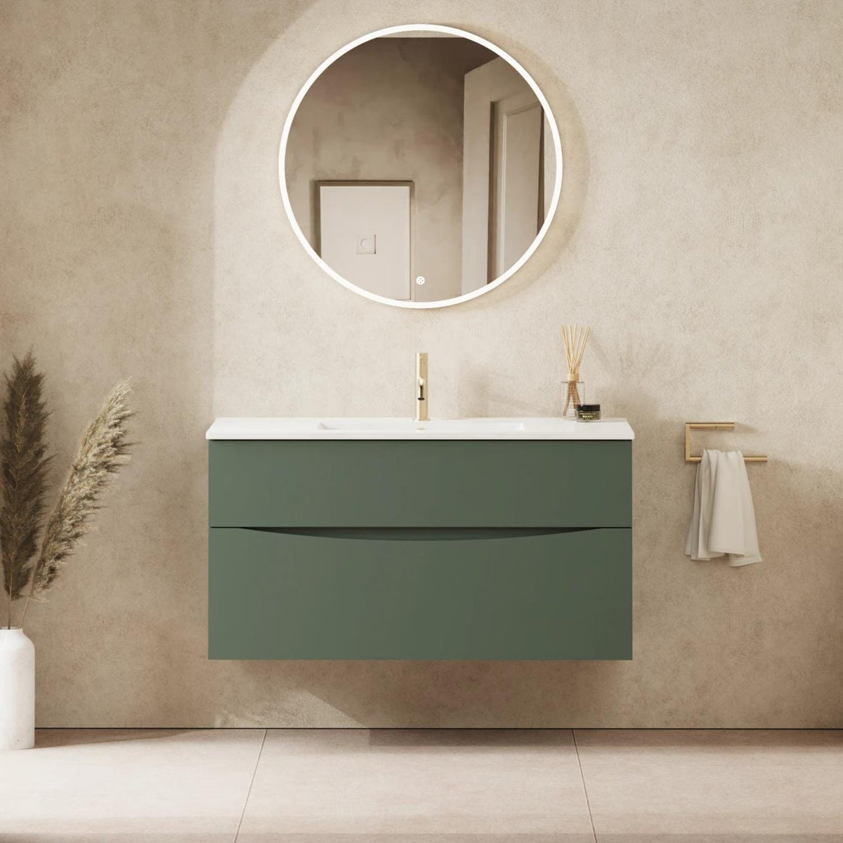 Crosswater Wall Mounted Vanity Unit 1000mm / Sage Green Crosswater Glide II Wall Mounted Two Drawer Vanity Unit with Basin