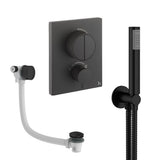 UK Bathroom Store Concealed Shower Set Matt Black Crosswater Crossbox Push Shower Set 3 - 2 Outlet with Pencil Handset and Overflow Bath Filler Waste
