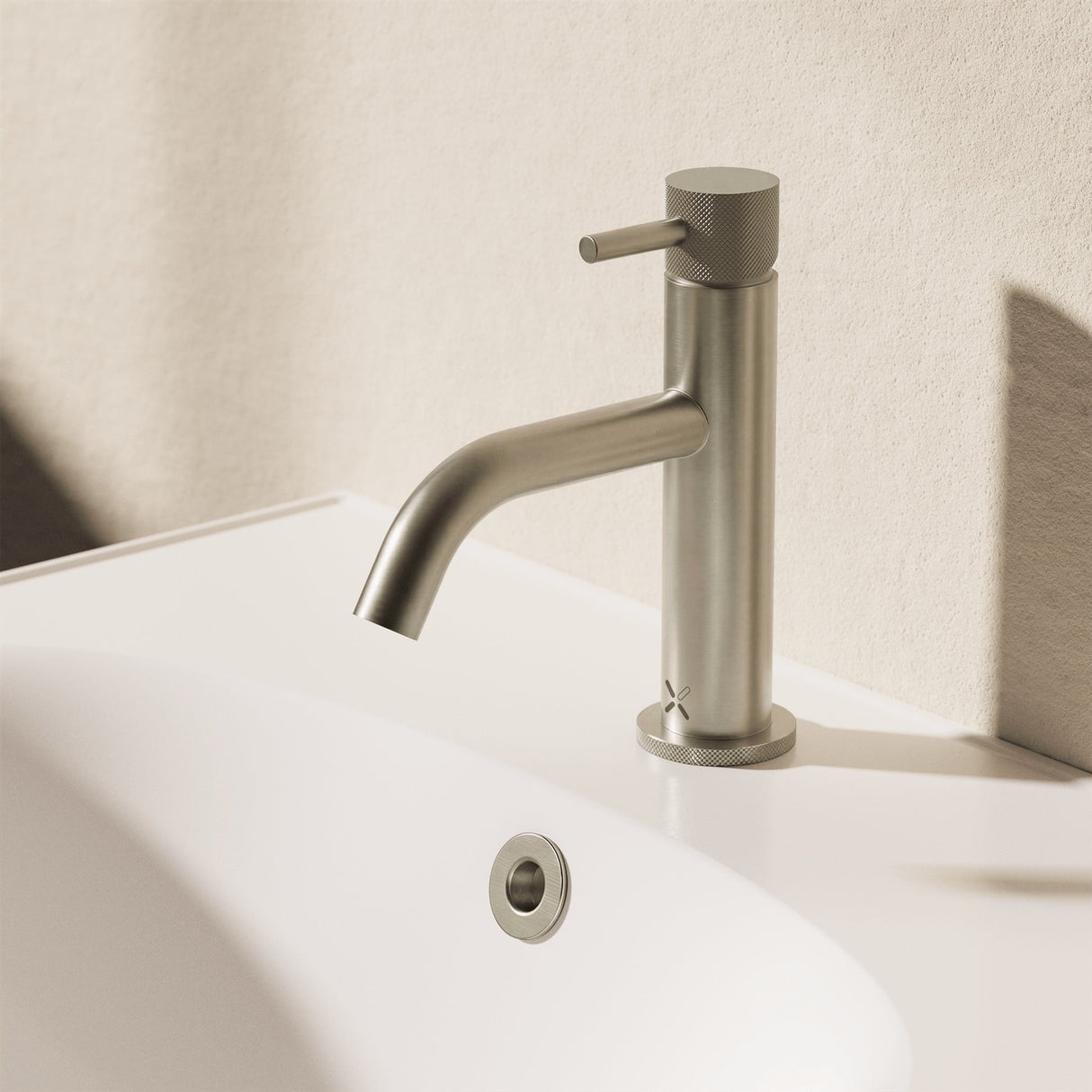 Crosswater Mono Basin Tap Brushed Stainless Steel Effect Crosswater MPRO Basin Mixer Tap with Knurled Handle