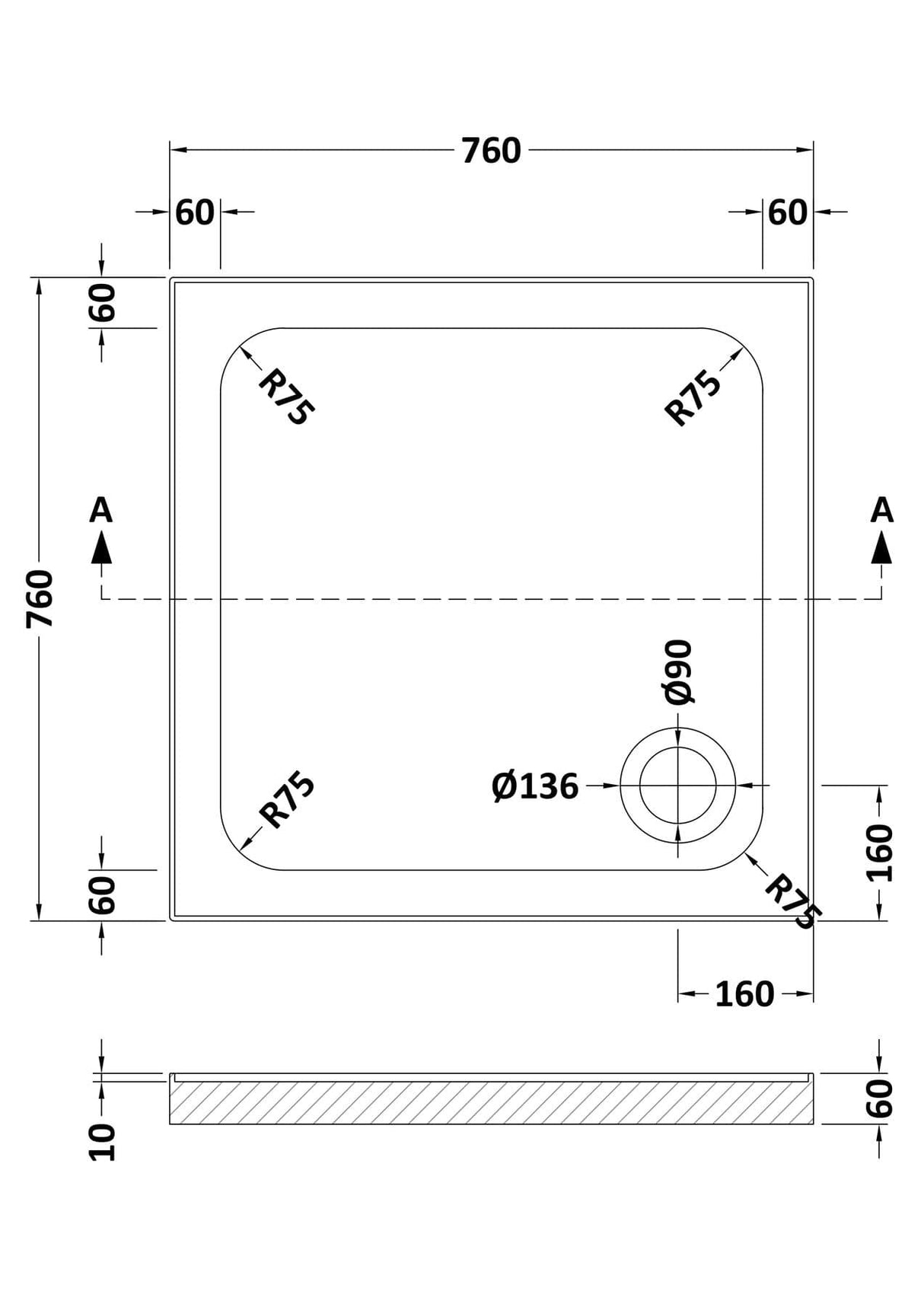 Aquarius Bathrooms Square Shower Tray 760x760mm Aquarius Urbano Square Stone Resin Shower Tray with 4 Upstands