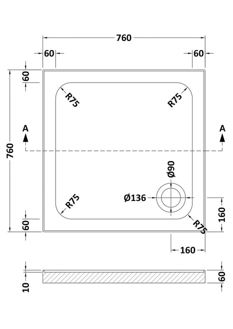 Aquarius Bathrooms Square Shower Tray 760x760mm Aquarius Urbano Square Stone Resin Shower Tray with 4 Upstands