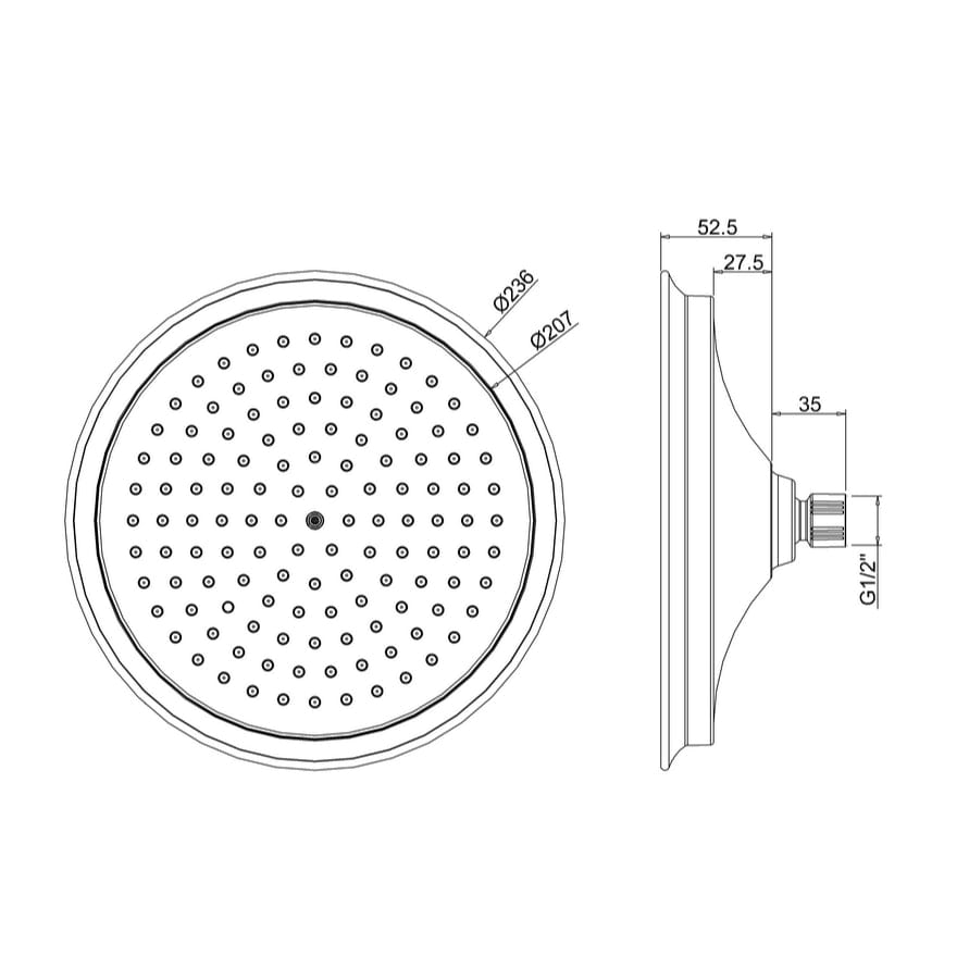Burlington Fixed Shower Head Burlington Riviera Fixed AirBurst Shower Head with Wall Mounted Arm