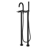 Flova Freestanding Bath Filler Matt Black Flova Levo Floor Standing Bath and Shower Mixer Tap  with Shower Set