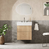 Crosswater Wall Mounted Vanity Unit Windsor Oak / 3 Hole Crosswater Avenue Vanity Unit with Basin - 600mm - Two Drawer - Wall Mounted