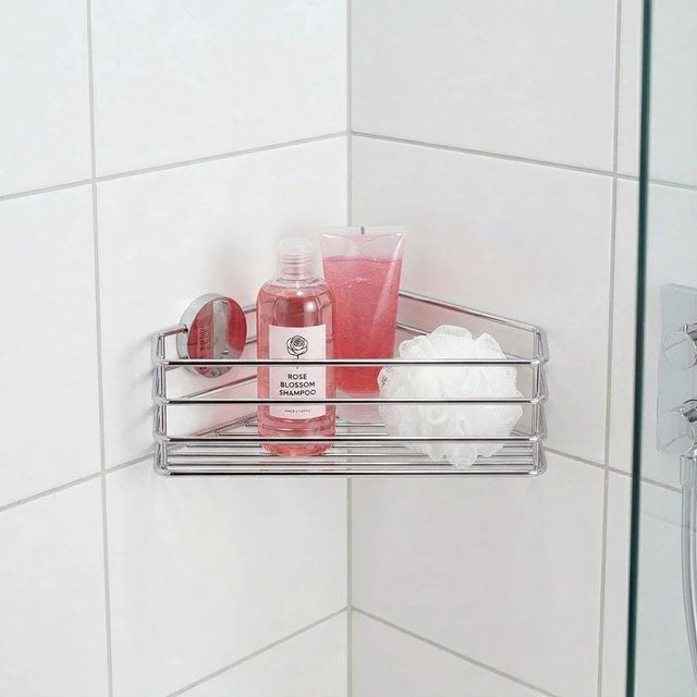 Smedbo Basket Chrome Smedbo Beslagsboden Frame Self-Adhesive Corner Shower Basket