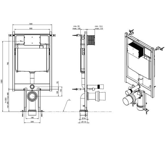 Saneux Wall Hung WC Frame Saneux Flushe Universal Ulitra Slim Framed Cistern - Front Flush - FL2026