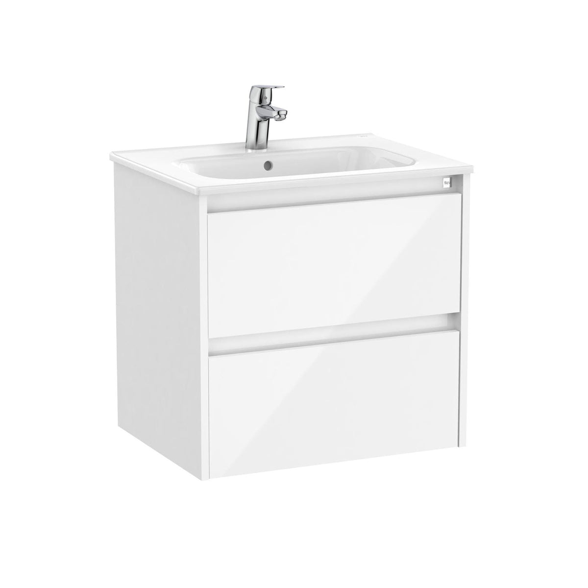 Roca Wall Mounted Vanity Unit Gloss White Roca Tenet 600mm Wall Mounted Two Drawer Vanity Unit with Basin