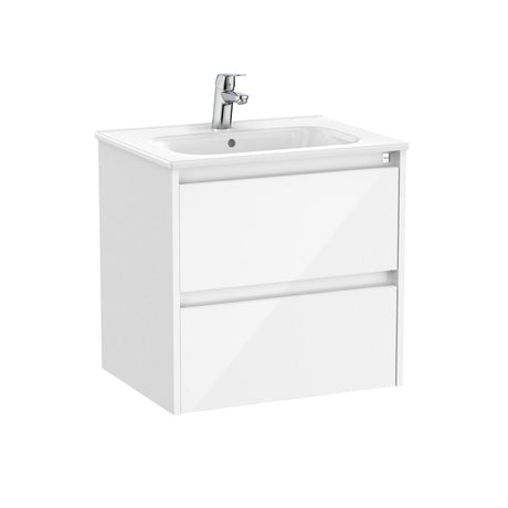 Roca Wall Mounted Vanity Unit Gloss White Roca Tenet 600mm Wall Mounted Two Drawer Vanity Unit with Basin