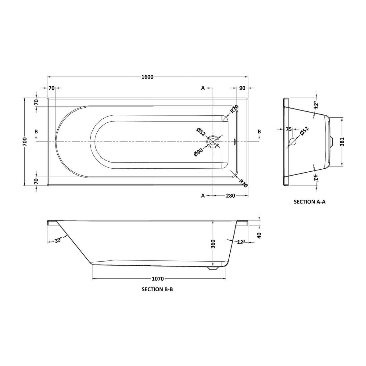 Aquarius Bathrooms Single Ended Bath Aquarius Elter Single Ended Bath With Legs Set