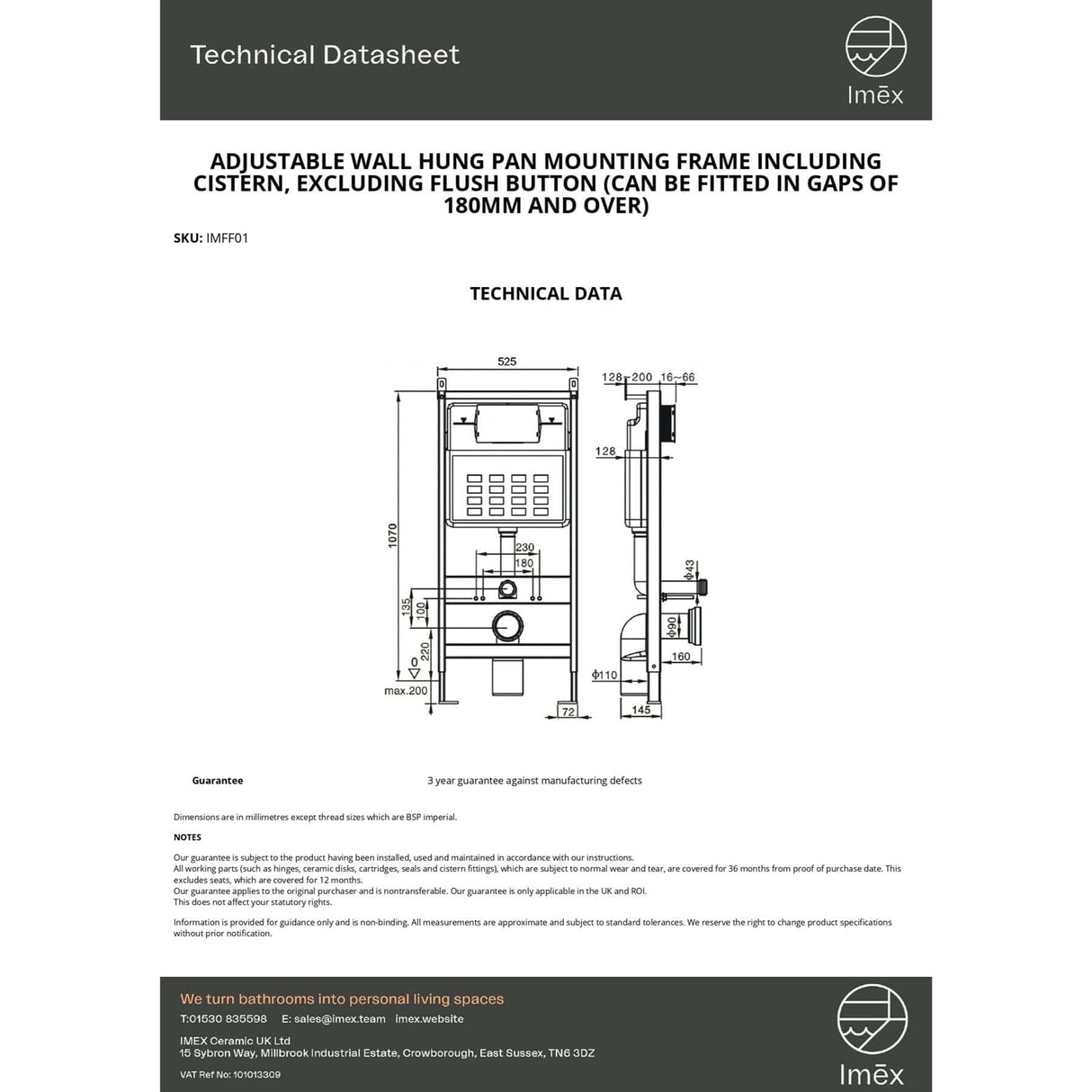 Imex Wall Hung WC Frame Imex Adjustable Wall Hung WC Frame and Cistern