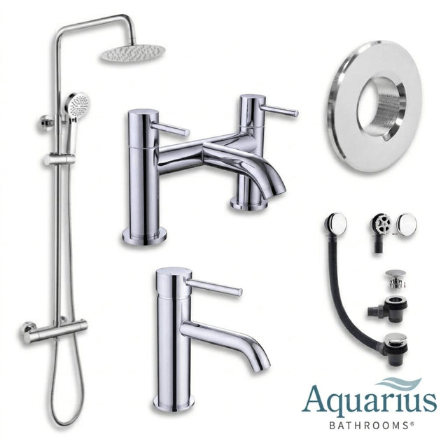 Aquarius Bathrooms Exposed Shower Set Chrome Aquarius RF-Series Complete Shower Brassware Pack with Basin Mixer, Bath Mixer & Exposed Shower