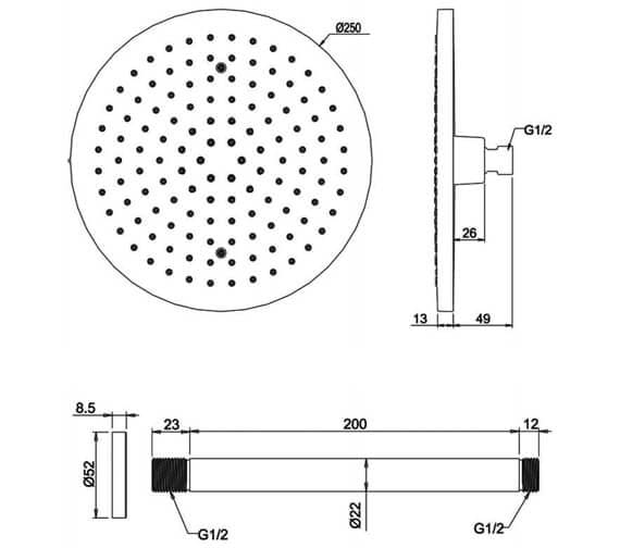 Crosswater Fixed Shower Head Crosswater Fusion Round Fixed Shower Head with Ceiling Arm