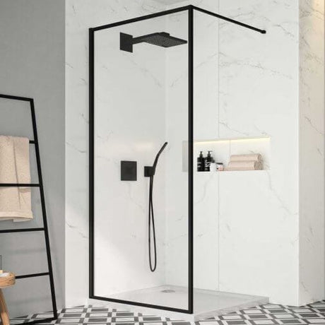 Merlyn Wetroom Panel 900mm with T-Piece Bracket Merlyn 8mm Framed Wet Room Panel in Black