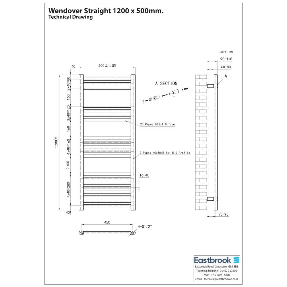 Eastbrook Ladder Rails Eastbrook Wendover Straight Heated Towel Rail in Anthracite