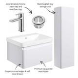 Aquarius Bathrooms Wall Mounted Vanity Unit Aquarius Sophie 605mm Wall Hung Vanity Unit, Tall Boy Storage Unit, Tap and Fittings Bundle