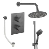 UK Bathroom Store Concealed Shower Set Slate / Wall Arm / 200mm Crosswater Crossbox Shower Set 10 - 3 Outlet with Fixed Overhead Shower, Slide Rail Kit and Overflow Bath Filler Waste