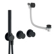 UK Bathroom Store Concealed Shower Set Matt Black Crosswater Module Shower Set 5 with Pencil Handset and Overflow Bath Filler