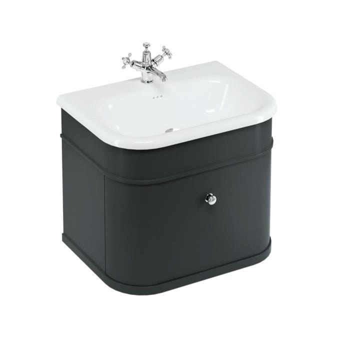 Burlington Wall Mounted Vanity Unit Matt Black / Natural Stone Roll Top Basin - 1 Tap Hole / Chrome Burlington Chalfont 650mm Wall Mounted Single Drawer Vanity Unit with Basin
