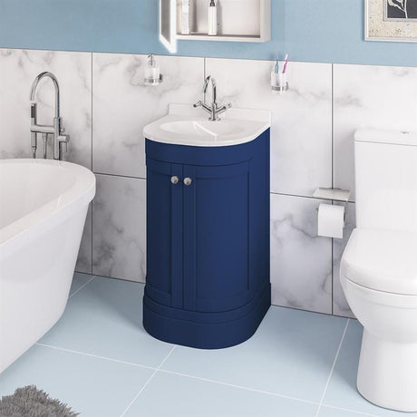 Eastbrook Floor Standing Vanity Unit Matt Cobalt Blue / White Quartz Eastbrook Hardwick Traditional 600mm Floor Standing Vanity Unit with Basin
