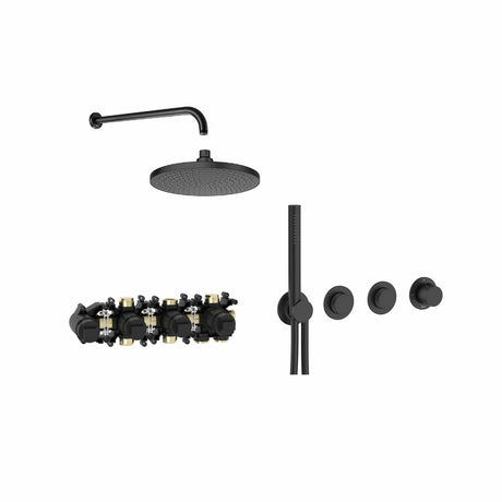 Roca Concealed Shower Set Matt Black Roca T-Multi Switch Thermostatic Concealed Shower Valve with Rainshower Head, Pencil Handset and  Hose