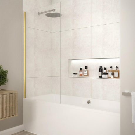 Merlyn Bath Screen Brushed Brass Merlyn 8mm Fixed Single Square Bath Screen