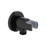 Flova Shower Brackets and Outlets Matt Black Flova Levo Round Wall Outlet Elbow with Handset Holder