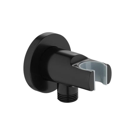 Flova Shower Brackets and Outlets Matt Black Flova Levo Round Wall Outlet Elbow with Handset Holder