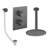UK Bathroom Store Concealed Shower Set Slate / Ceiling Arm / 200mm Crosswater Crossbox Shower Set 7 - 2 Outlet with Fixed Overhead Shower and Overflow Bath Filler Waste