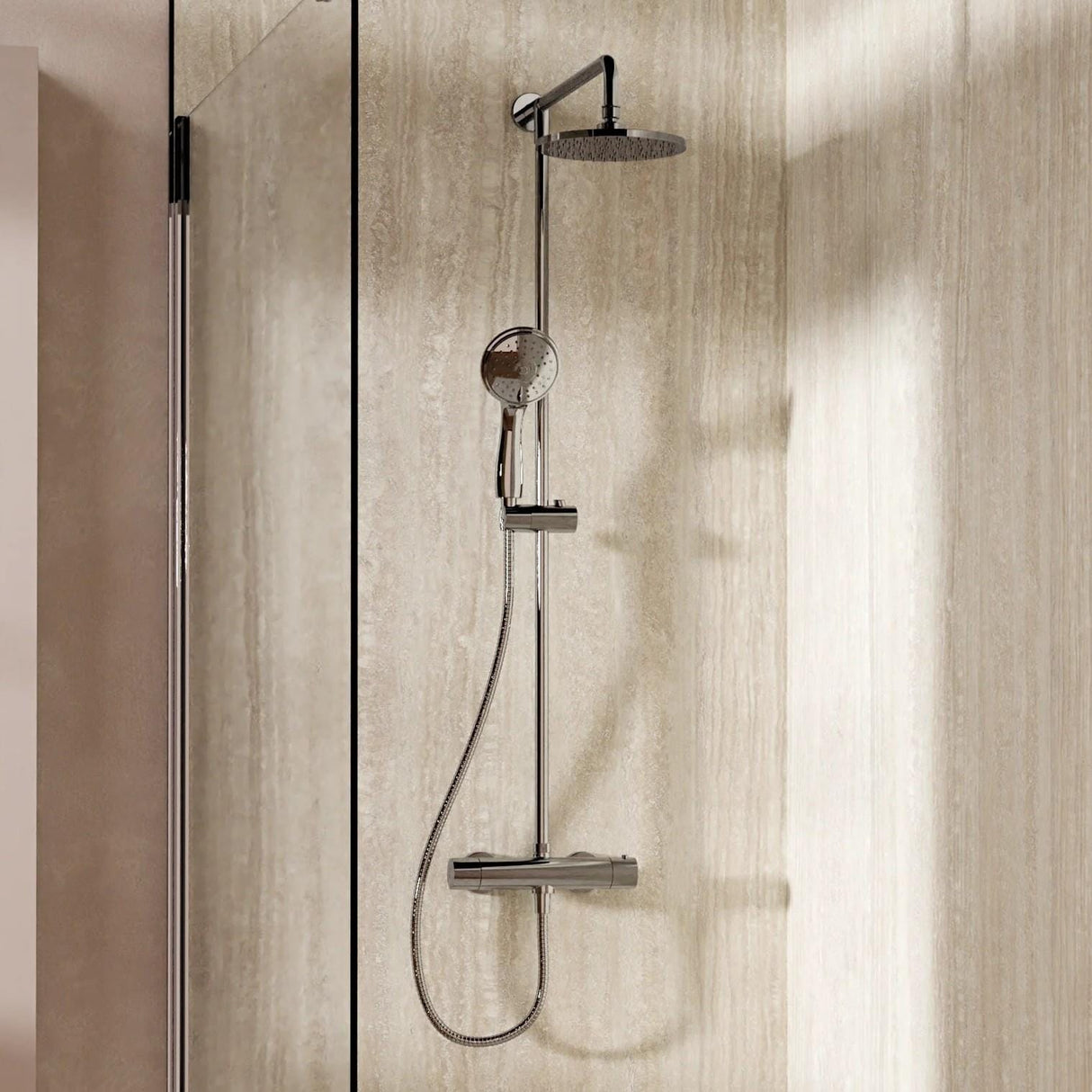 Crosswater Exposed Shower Set Crosswater Fusion Multifunction Thermostatic Shower Valve With Fixed Head & Three Mode Shower Kit in Chrome
