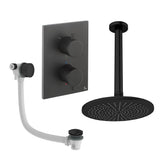 UK Bathroom Store Concealed Shower Set Matt Black / Ceiling Arm / 300mm Crosswater Crossbox Shower Set 7 - 2 Outlet with Fixed Overhead Shower and Overflow Bath Filler Waste