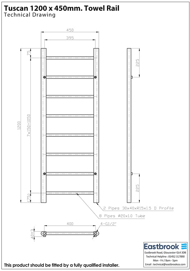 Eastbrook Ladder Rail Eastbrook Tuscan Round Heated Towel Rail in Chrome