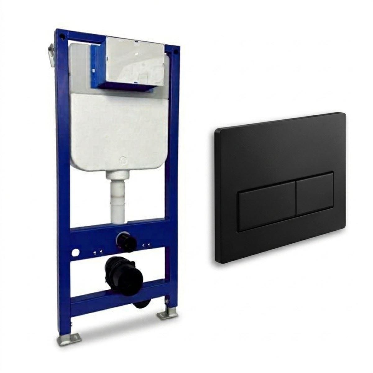 Aquarius Bathrooms Wall Hung WC Frame Matt Black / Square Buttons Aquarius Urbano 1080mm Frame and Cistern with Flush Plate
