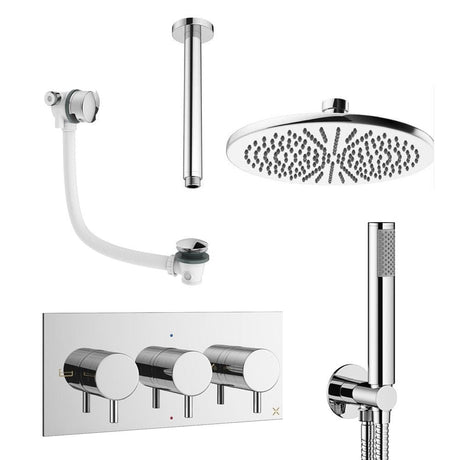 Crosswater Concealed Shower Set Chrome / Ceiling Arm / 300mm Crosswater Design 3 Handle 3 Outlet Shower and Bath Filler Set 8