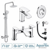 Aquarius Bathrooms Exposed Shower Set Chrome Aquarius Arc Complete Brassware Pack with Bath and Basin Tap and Exposed Shower