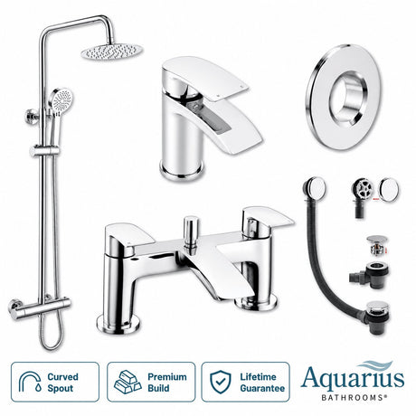 Aquarius Bathrooms Exposed Shower Set Chrome Aquarius Arc Complete Brassware Pack with Bath and Basin Tap and Exposed Shower