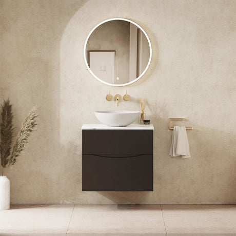 Crosswater Wall Mounted Vanity Unit 600mm / Matt Black / Carrara Marble Effect Crosswater Glide II Wall Mounted Two Drawer Vanity Unit with Worktop