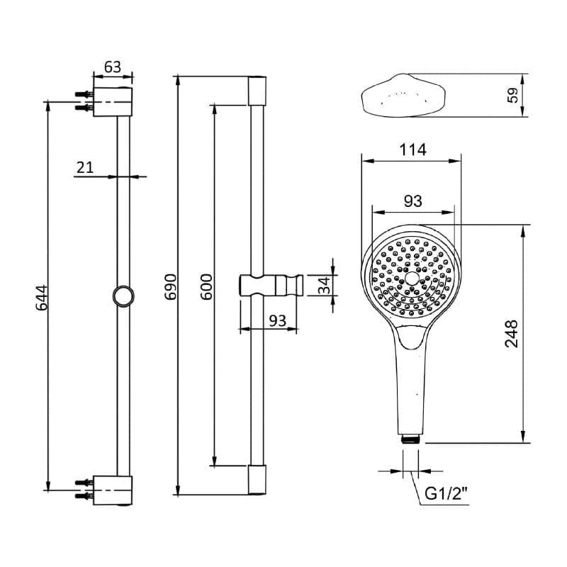 Villeroy & Boch Shower Riser Rail Villeroy & Boch Verve Riser Rail Shower Kit with Three Function Handset
