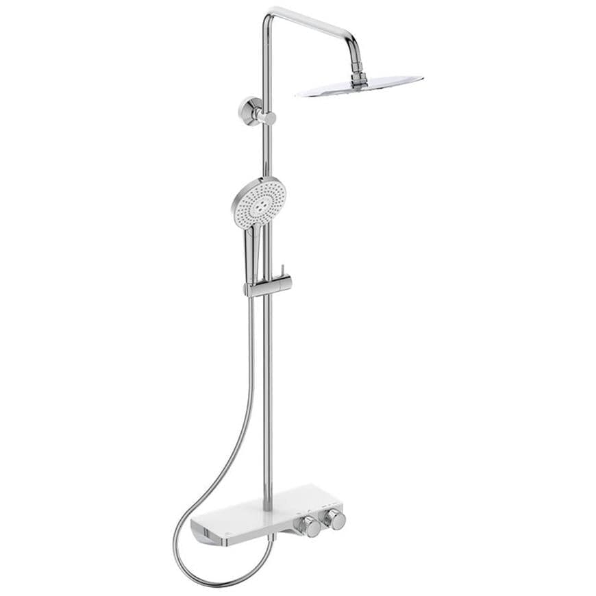 Ideal Standard Exposed Shower Set Ideal Standard Ceratherm S200 Exposed Thermostatic Shower Valve Set with Showerhead, Adjustable Riser, Handset and Shelf in Chrome