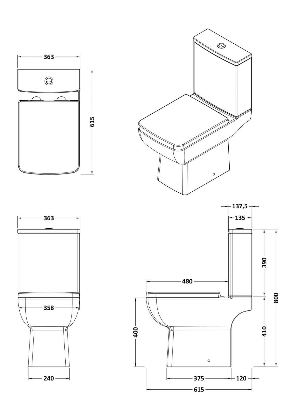Aquarius Bathrooms Close Coupled Toilet Aquarius Paragon Rimless Close Coupled Square Open Back Toilet with Soft Close Quick Release Seat