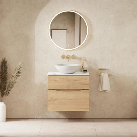 Crosswater Wall Mounted Vanity Unit 600mm / Windsor Oak / Carrara Marble Effect Crosswater Glide II Wall Mounted Two Drawer Vanity Unit with Worktop