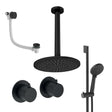 UK Bathroom Store Concealed Shower Set Matt Black / Ceiling Arm / 300mm Crosswater Module Shower Set 7 - 3 Outlet with Riser Rail Kit, Overhead Shower and Overflow Bath Filler