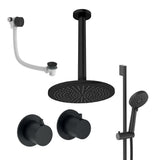 UK Bathroom Store Concealed Shower Set Matt Black / Ceiling Arm / 300mm Crosswater Module Shower Set 7 - 3 Outlet with Riser Rail Kit, Overhead Shower and Overflow Bath Filler
