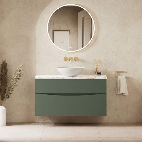 Crosswater Wall Mounted Vanity Unit 1000mm / Sage Green / Gold Vein Estatuario Crosswater Glide II Wall Mounted Two Drawer Vanity Unit with Worktop