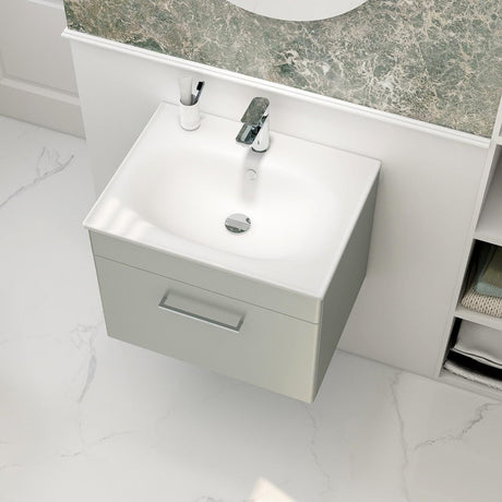 Imex Wall Mounted Vanity Unit Pistachio / White Imex Croma Wall Mounted Single Drawer 600mm Vanity Unit with 1 Tap Hole Basin