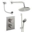UK Bathroom Store Concealed Shower Set Brushed Nickel / Wall Arm / 200mm Crosswater Crossbox Shower Set 10 - 3 Outlet with Fixed Overhead Shower, Slide Rail Kit and Overflow Bath Filler Waste